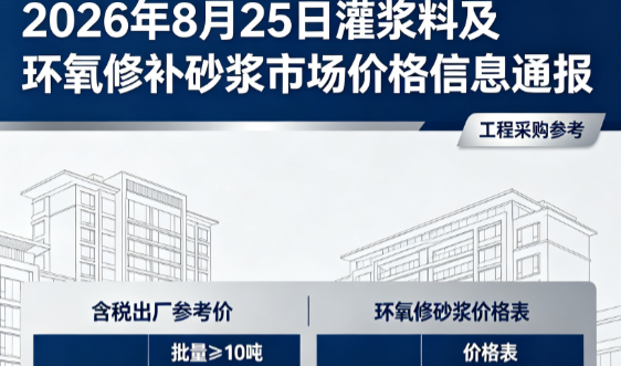 晋源2026年8月25日灌浆料及环氧修补砂浆市场价格信息通报